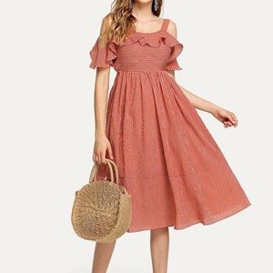 White & Red Stripped Open Back Midi Dress